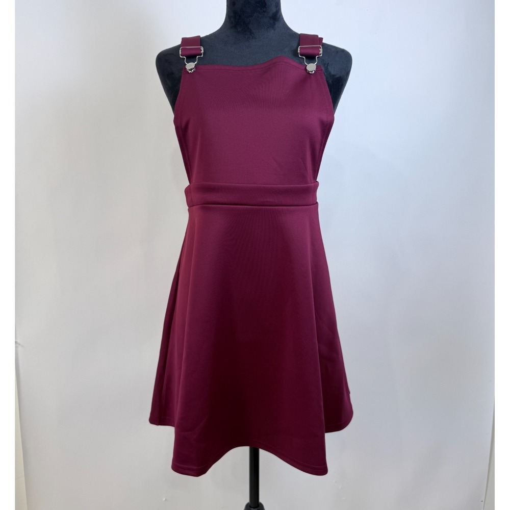 Yoins Overall Pinafore Mini Dress Size L Burgundy Adjustable Straps‎